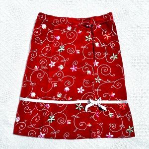 Red Velvet Holiday Kids Size 8 Skirt With White Bows and Embroidered Flowers